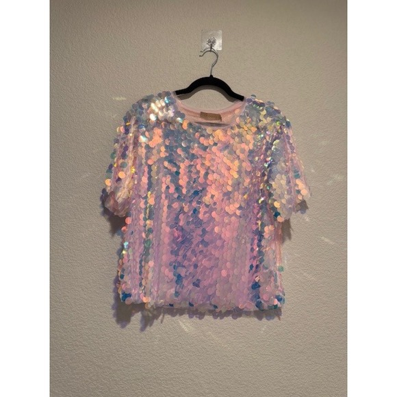 Choosy Sequin Top Iridescent Pink Purple Party Festival Sparkly XS - Picture 1 of 6